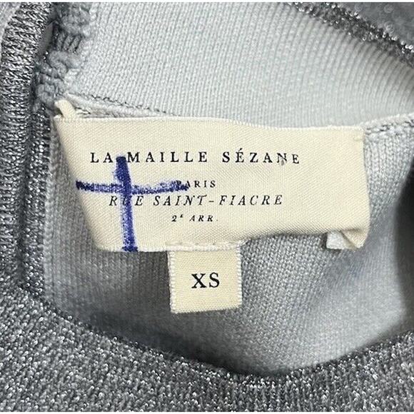 Sezane Metallic Silver Gray Jumper Sweater Mock Neck Keyhole Back Size XS - Picture 7 of 8